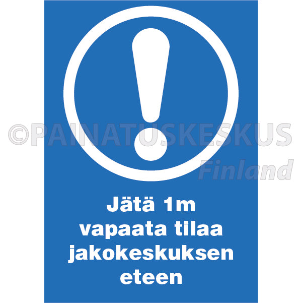 Jätä 1m jakokeskuksen eteen -sähköalan merkki
